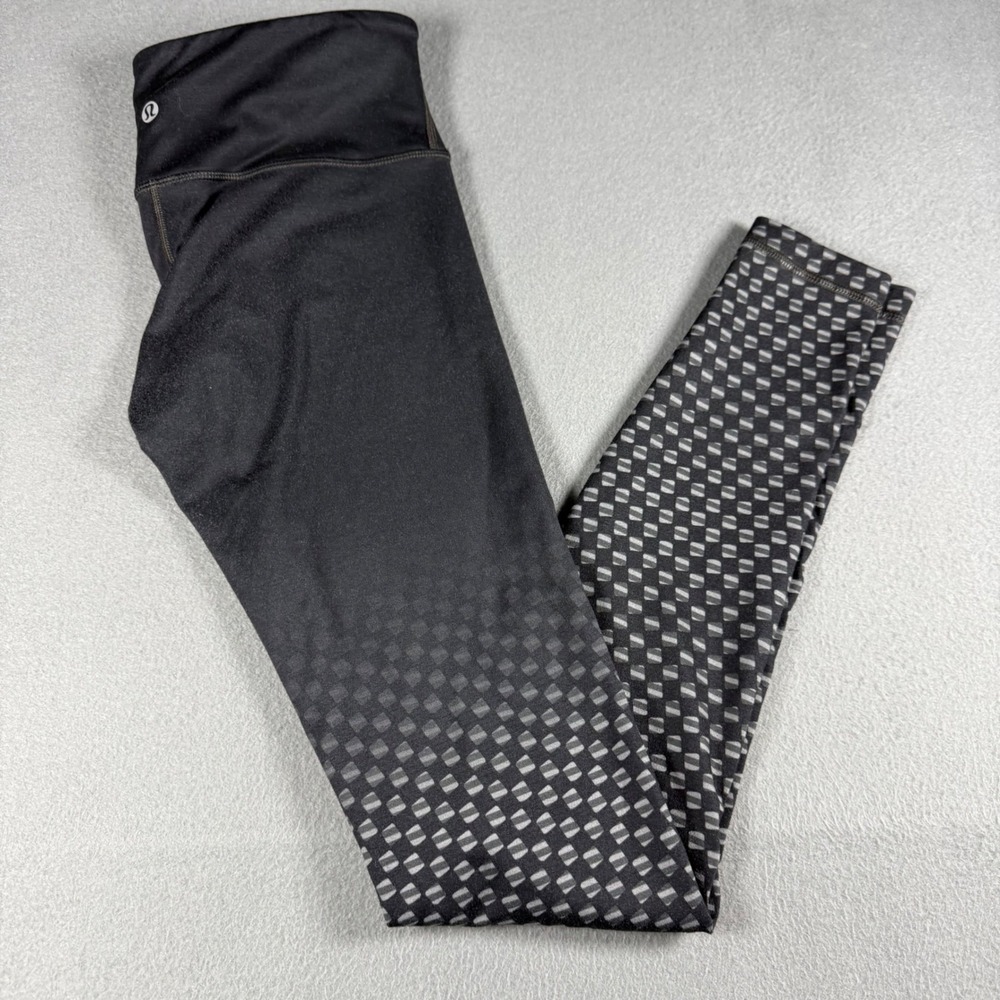 Lululemon Wunder Under Leggings Size 6 Black Grey Ombre Geometric Checkered 30"